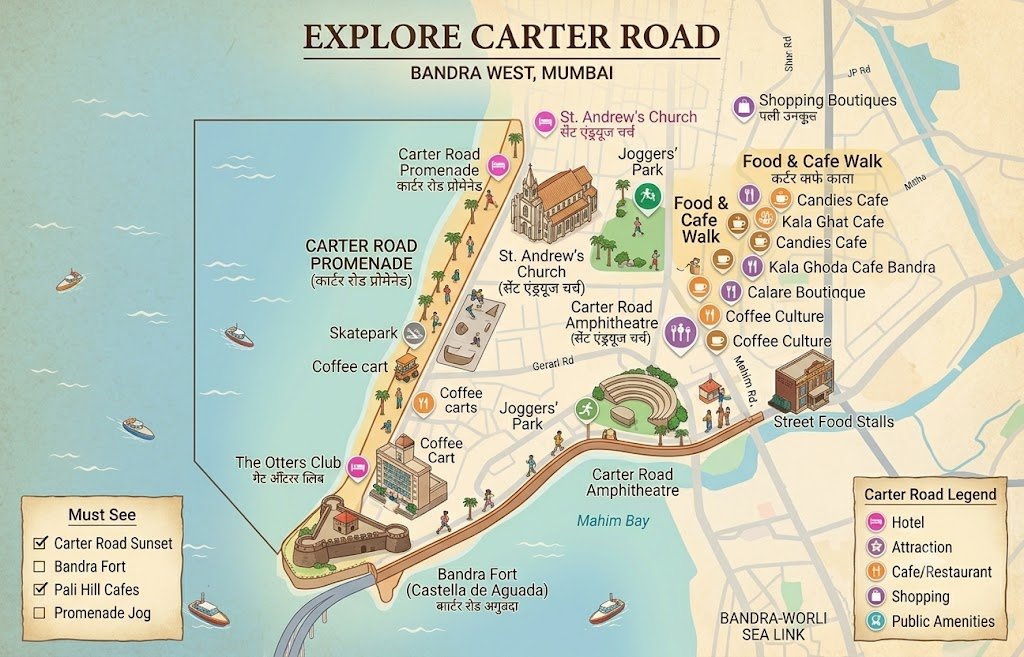JSW Carter Road location map — Bandra West, Mumbai