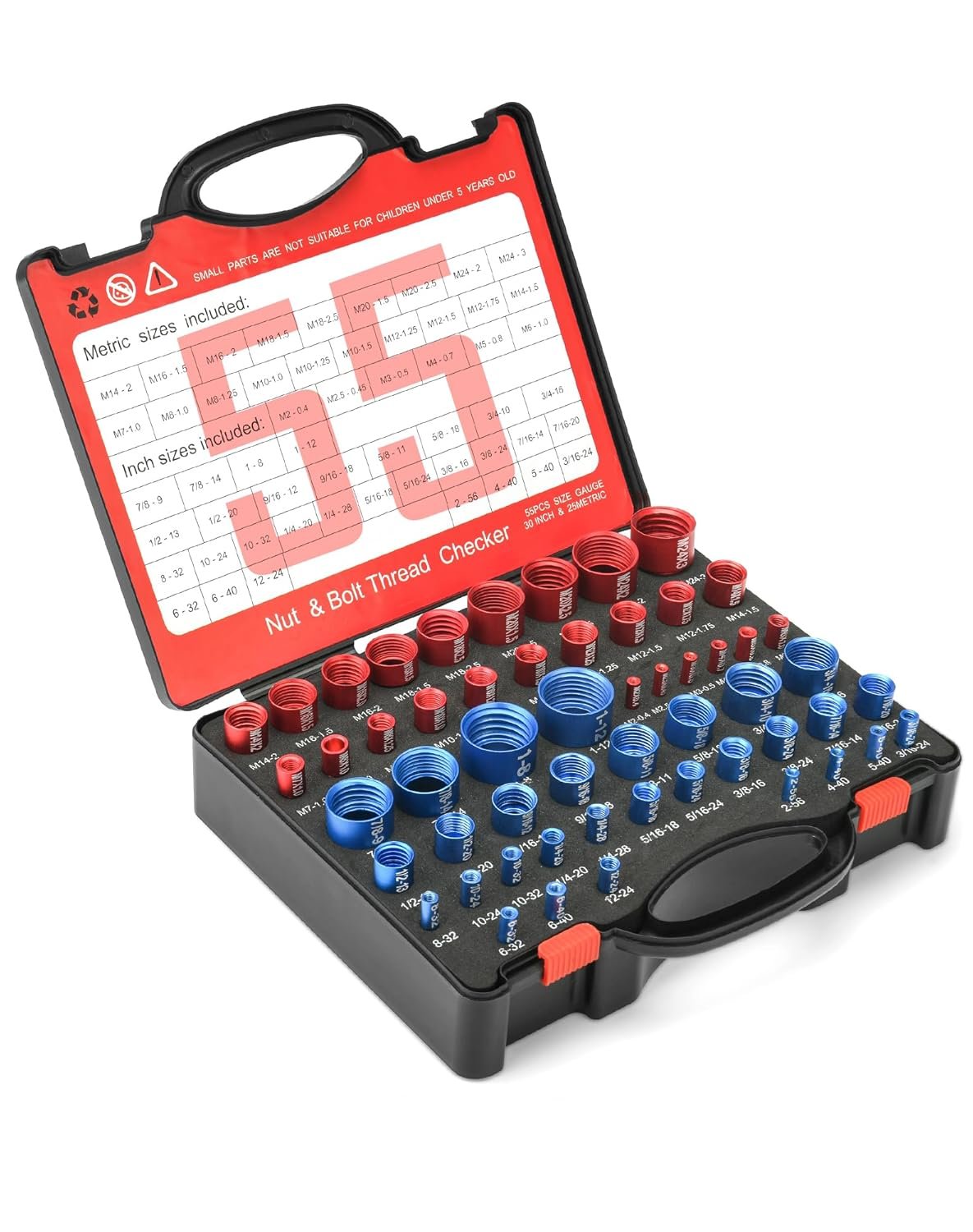 55Pcs Thread Checker, Nut and Bolt Measuring Tool(25 Metric & 30 Standard), Bolt Size and Thread Gauge Finder with Storage Box, Suitable for inspecting in Narrow and Tricky Areas — Miscellaneous product photo