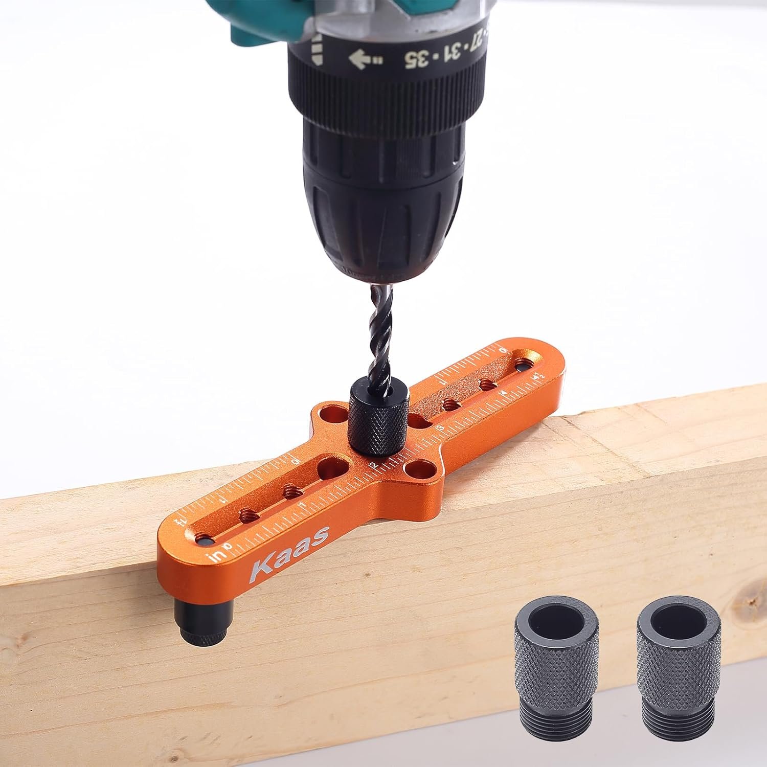 Kaas Self Centering Dowel Jig Kit - Premium Woodworking Tool with Line Scriber Center Finder - Drill Guide for Precise Straight Holes - Includes 1/4", 5/16", 3/8" Bit Guides for Hand Drills — Bits & Drilling product photo