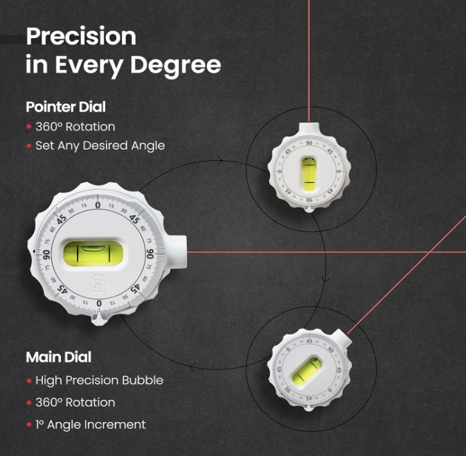 Multi Surface Laser Level – 360° Dual Dials with Bubble Level – Wall-Mountable with Pins, Screws, or Sticky Pads – Precision Tool for Hanging Pictures, Shelves, and DIY Projects — Measuring & Levels product photo