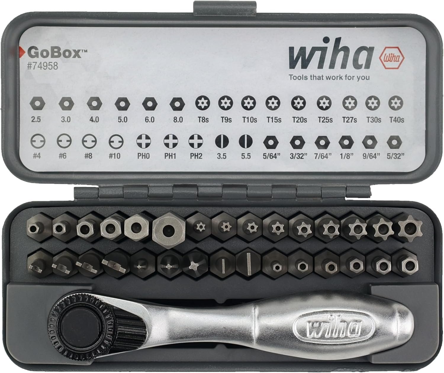 Wiha 74958 32 Piece GoBox Security Bit Set with Mini Ratchet — Drivers & Sets product photo