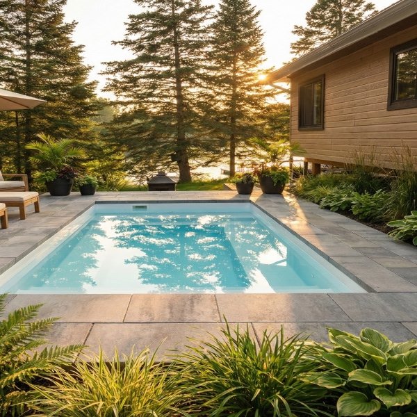 Patio fini avec d'élégants pavés gris