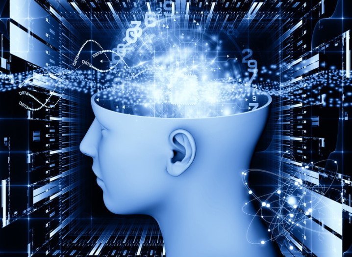 Conceptual blue illustration of a head and digital information, not evidence of a product effect