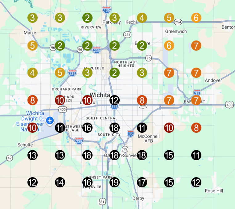 Wichita service area map showing local visibility across the region
