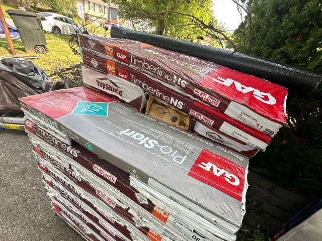 GAF Pro-Start starter strip and Timberline NS shingles staged for a roof replacement in Cincinnati, Ohio
