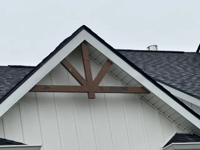 Gable trim, soffit and fascia on a Xenia, Ohio home inspected the day after the April 4, 2025 hailstorm