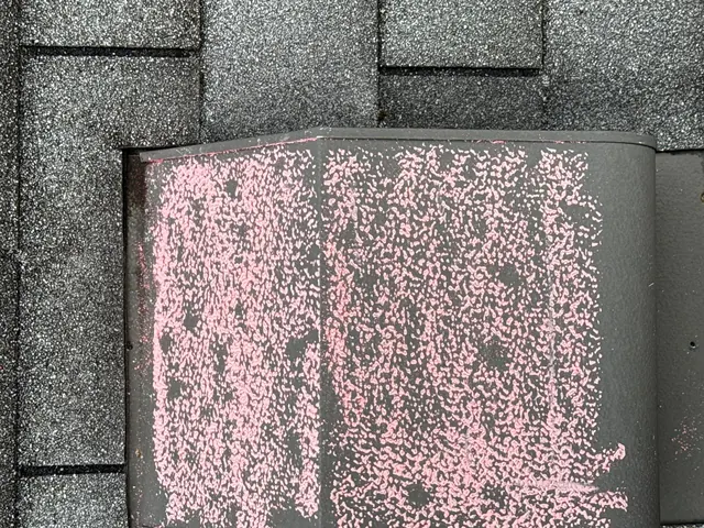 Roof vent rubbed with chalk to reveal hail dents and spatter marks on a Dayton, Ohio roof