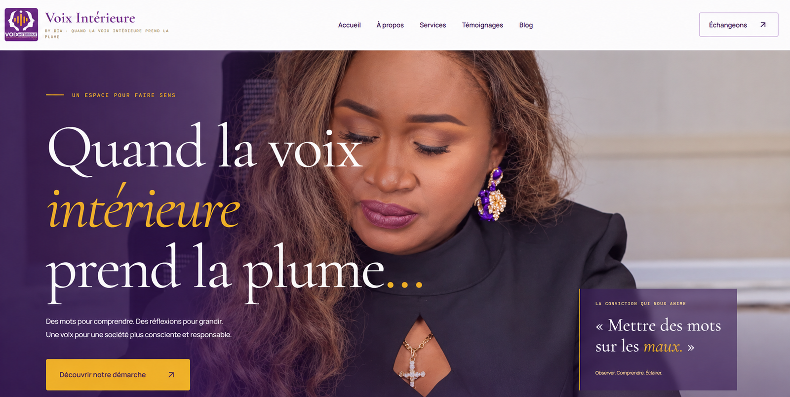 Site Voix Intérieure : un espace pour faire sens, avec le titre « Quand la voix intérieure prend la plume… »