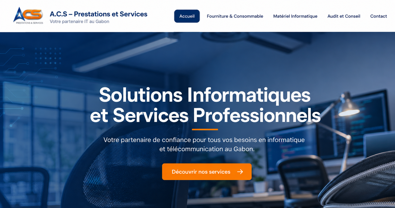 Screenshot du site A.C.S - Prestations et Services montrant la page d'accueil avec présentation des services professionnels