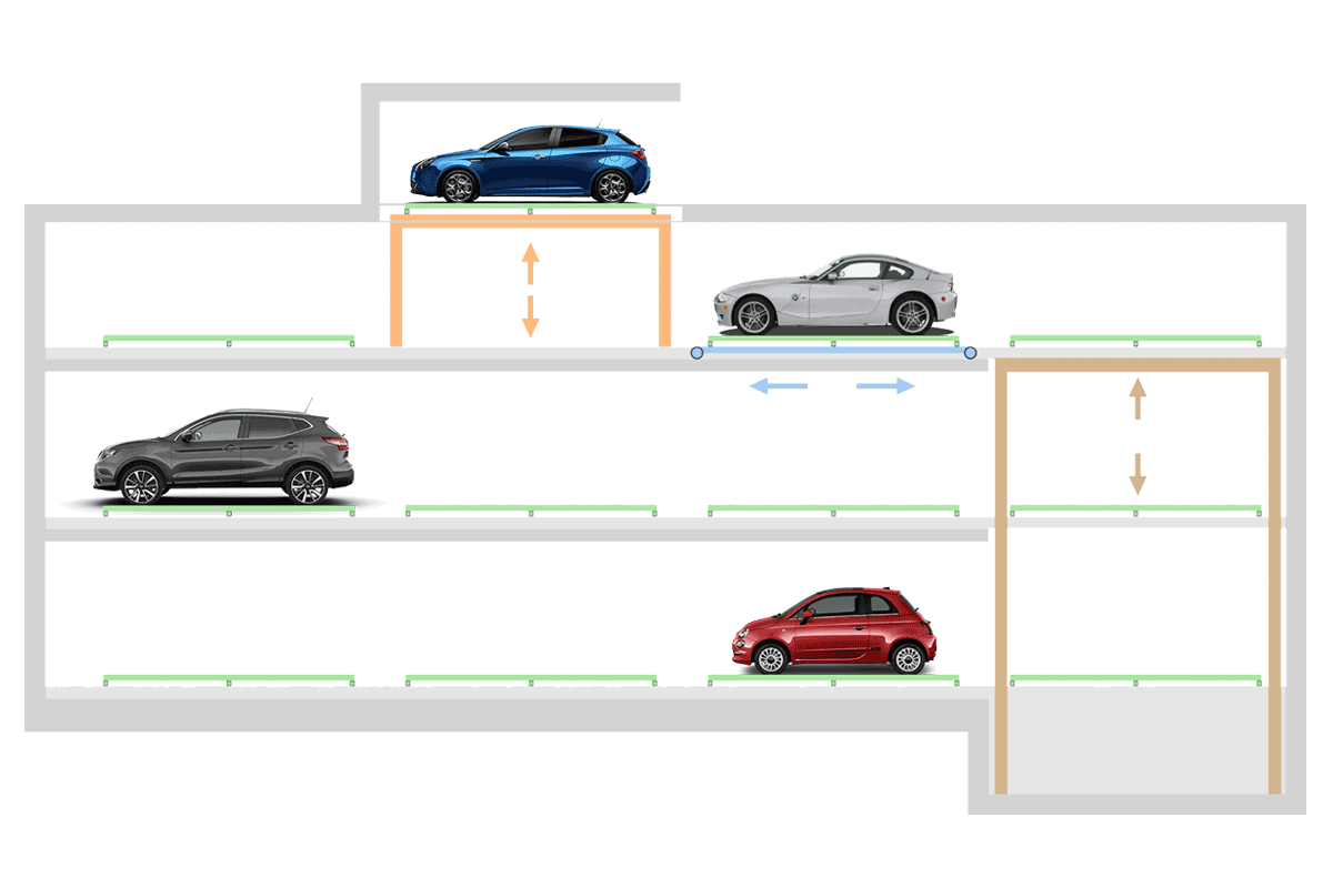Lift Park P farbige seitliche technische Zeichnung