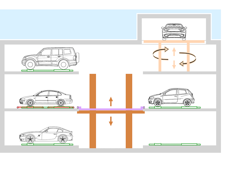 Technische Zeichnung Seitenansicht Lift Park T - Hanging Shuttle