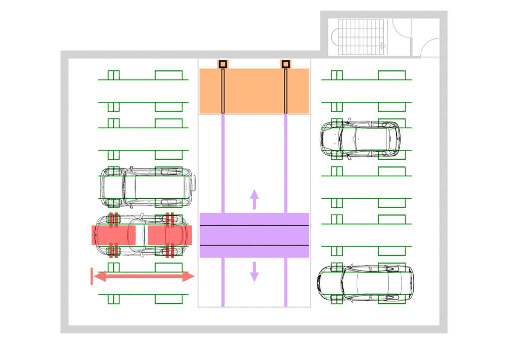 Esquema técnico desde arriba Lift Park T - Shuttle on Slab