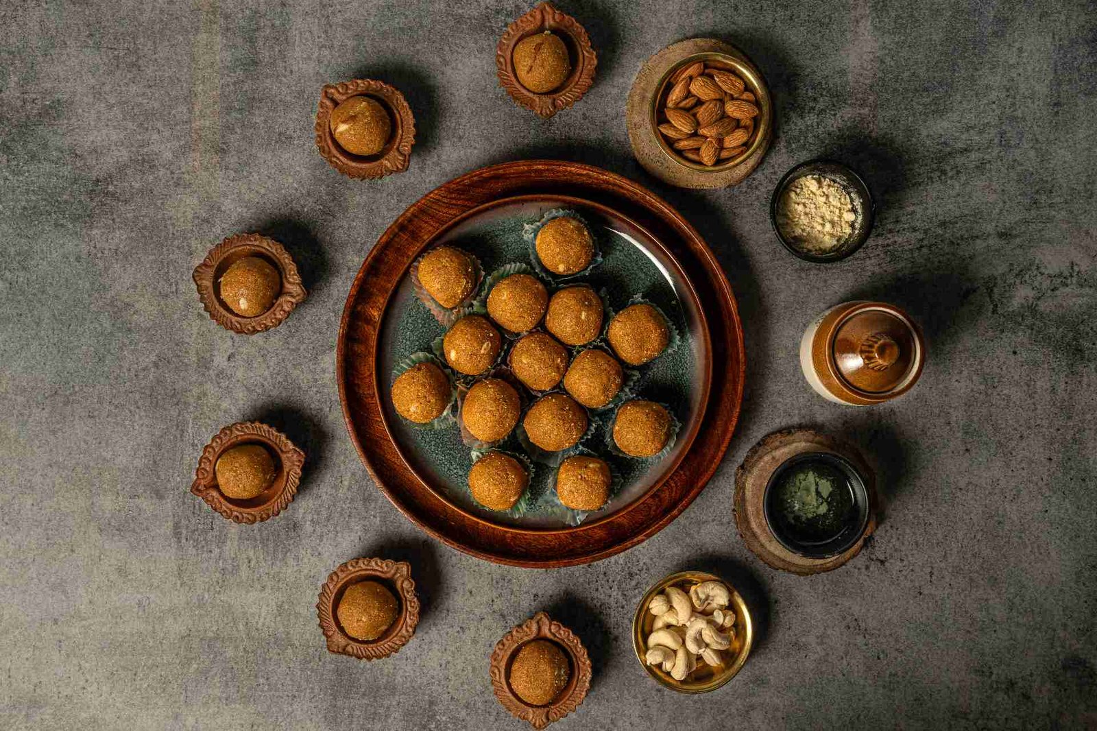 Laddus — fresh Indian sweets at The Navrang Sweet House, Kanpur