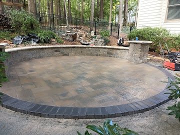 Circular paver patio with seat wall & fire pit area