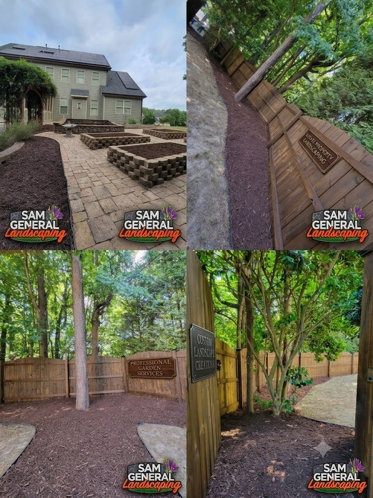 Mulch bed installation with raised planters