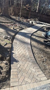 Stone paver walkway under construction