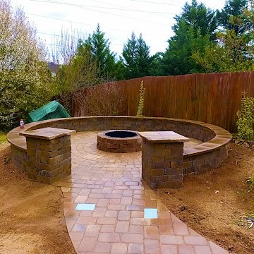 Professional fire pit with paver patio and seating