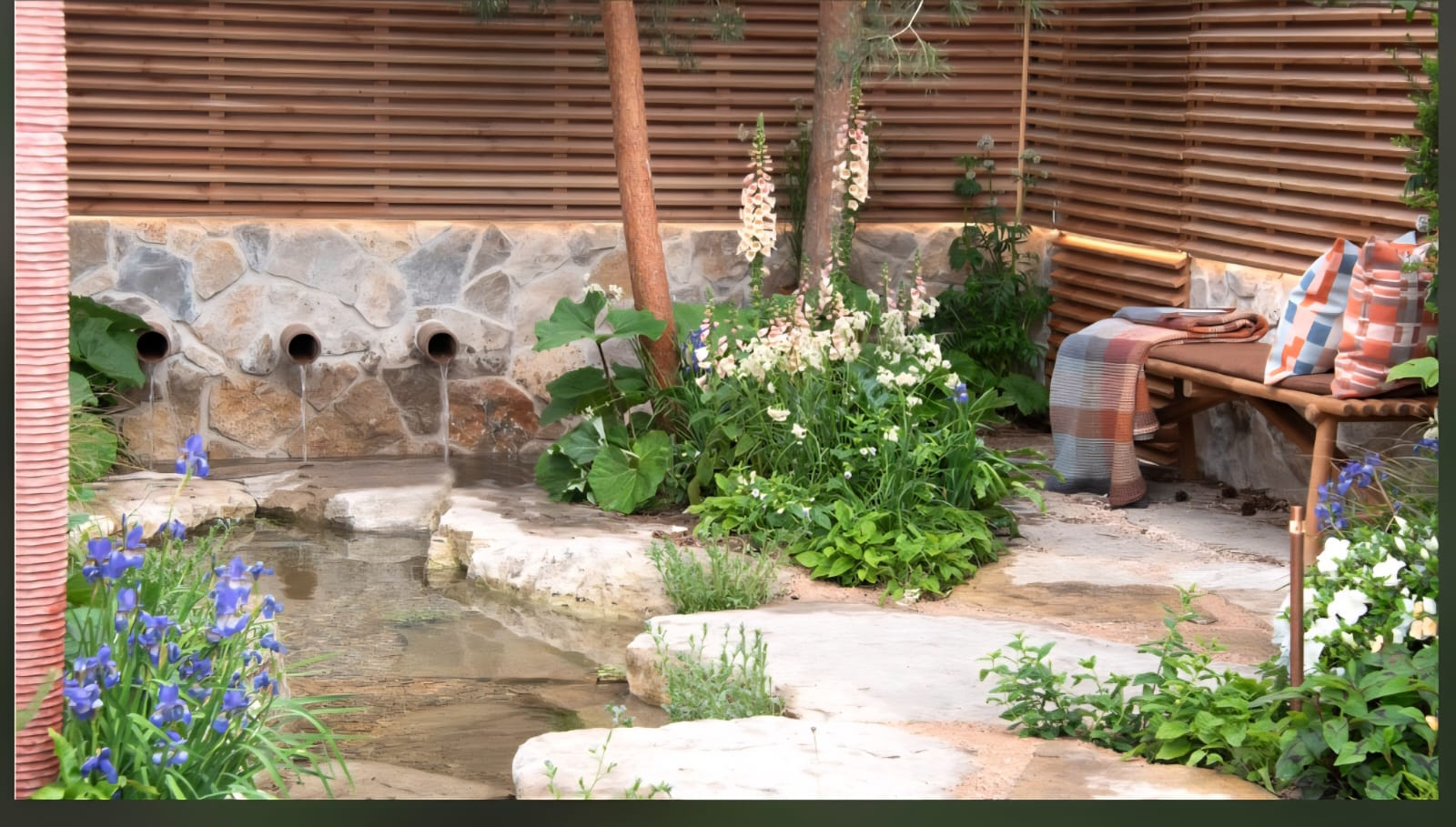 Beautiful garden fence with decorative wooden panels