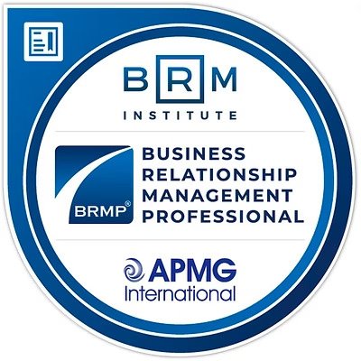BRMP® - Business Relationship Management Professional (APMG International) blue border with APMG International logo