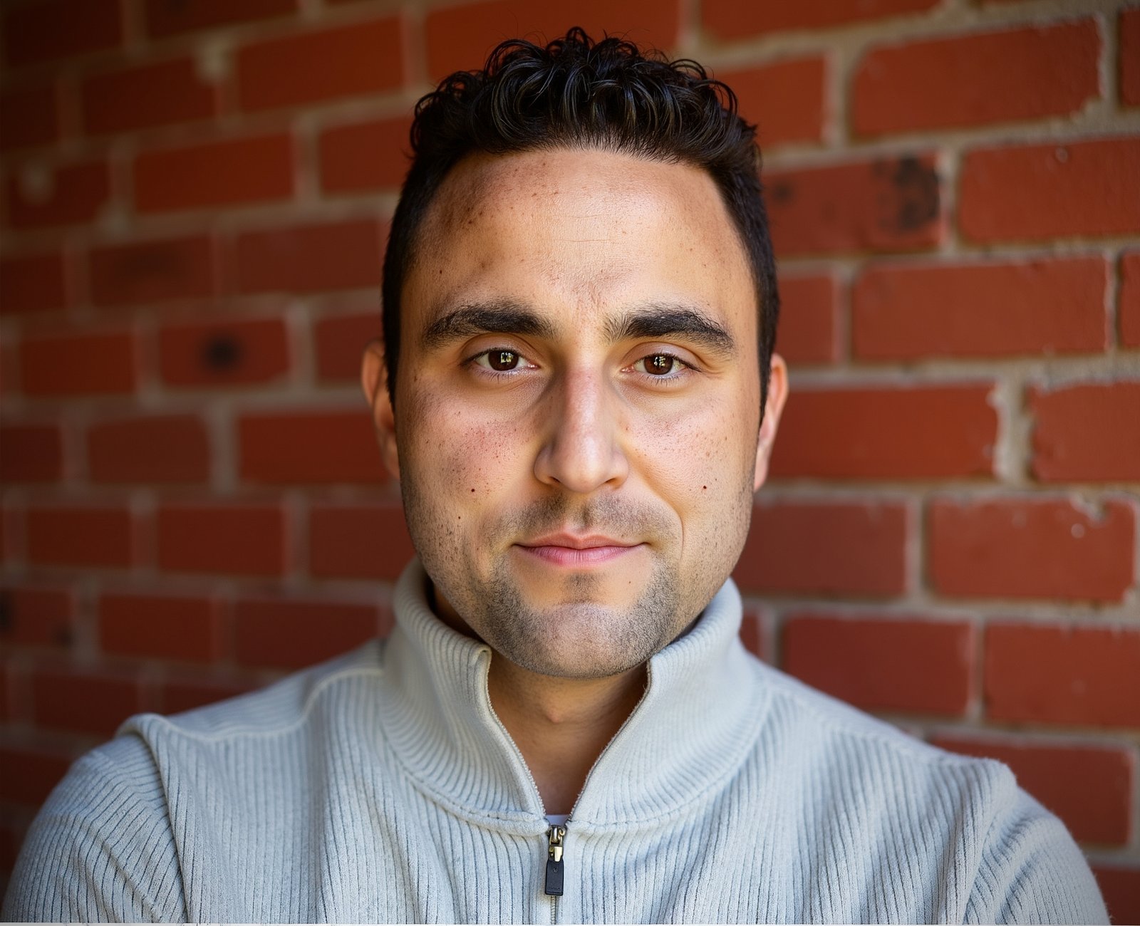 Adam Joseph Turner close-up headshot against a red brick wall
