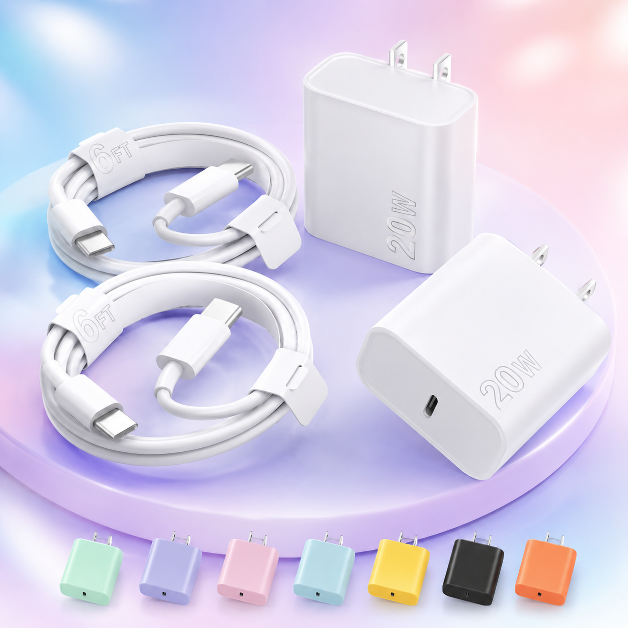 20W USB-C Wall Charger with 6FT Cables (2-Pack)