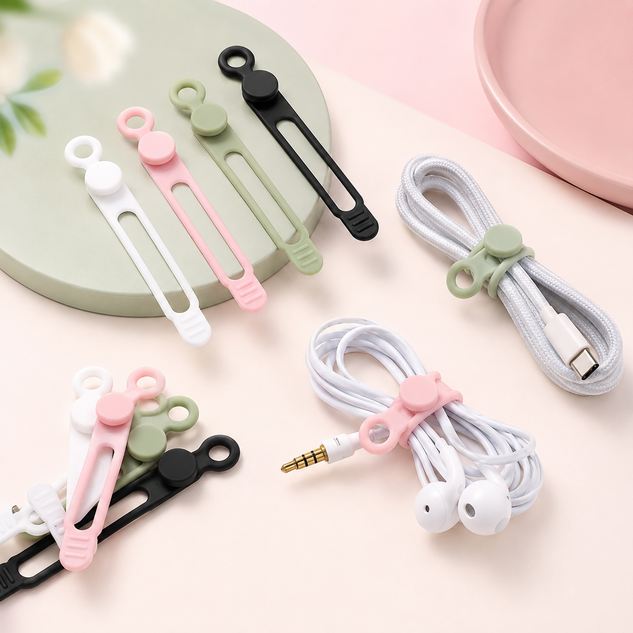 UMUST 20Pcs Silicone Cable Ties — Multicolor Reusable Cord Organizer