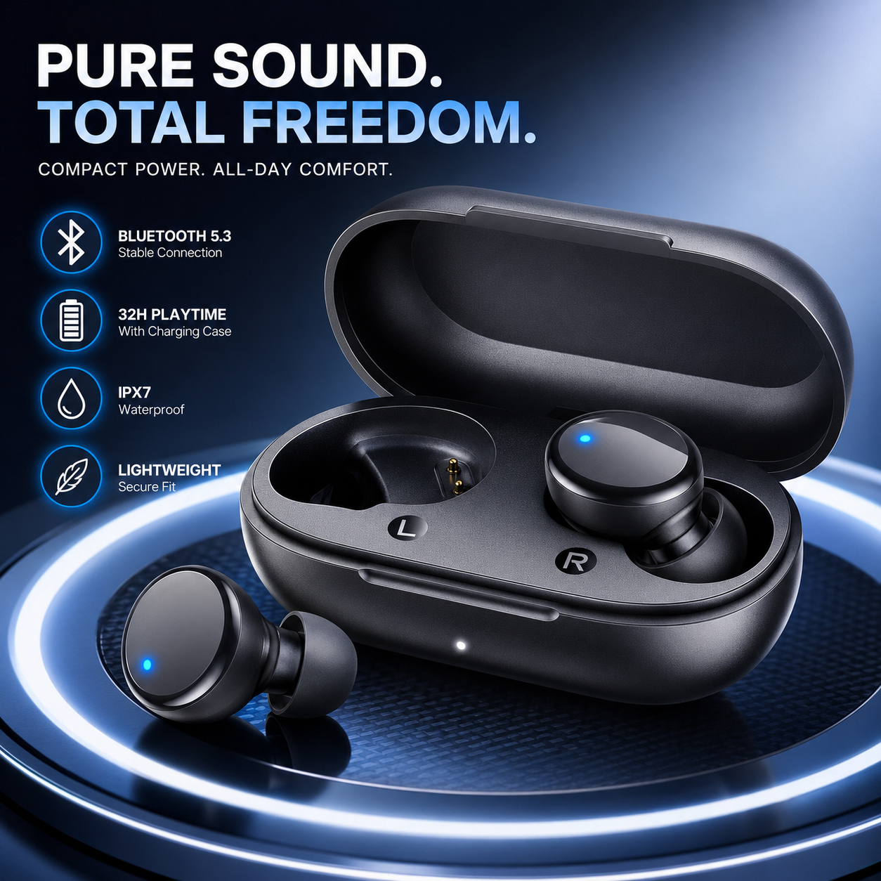 Lanteso Bluetooth 5.4 Wireless Earbuds in Black