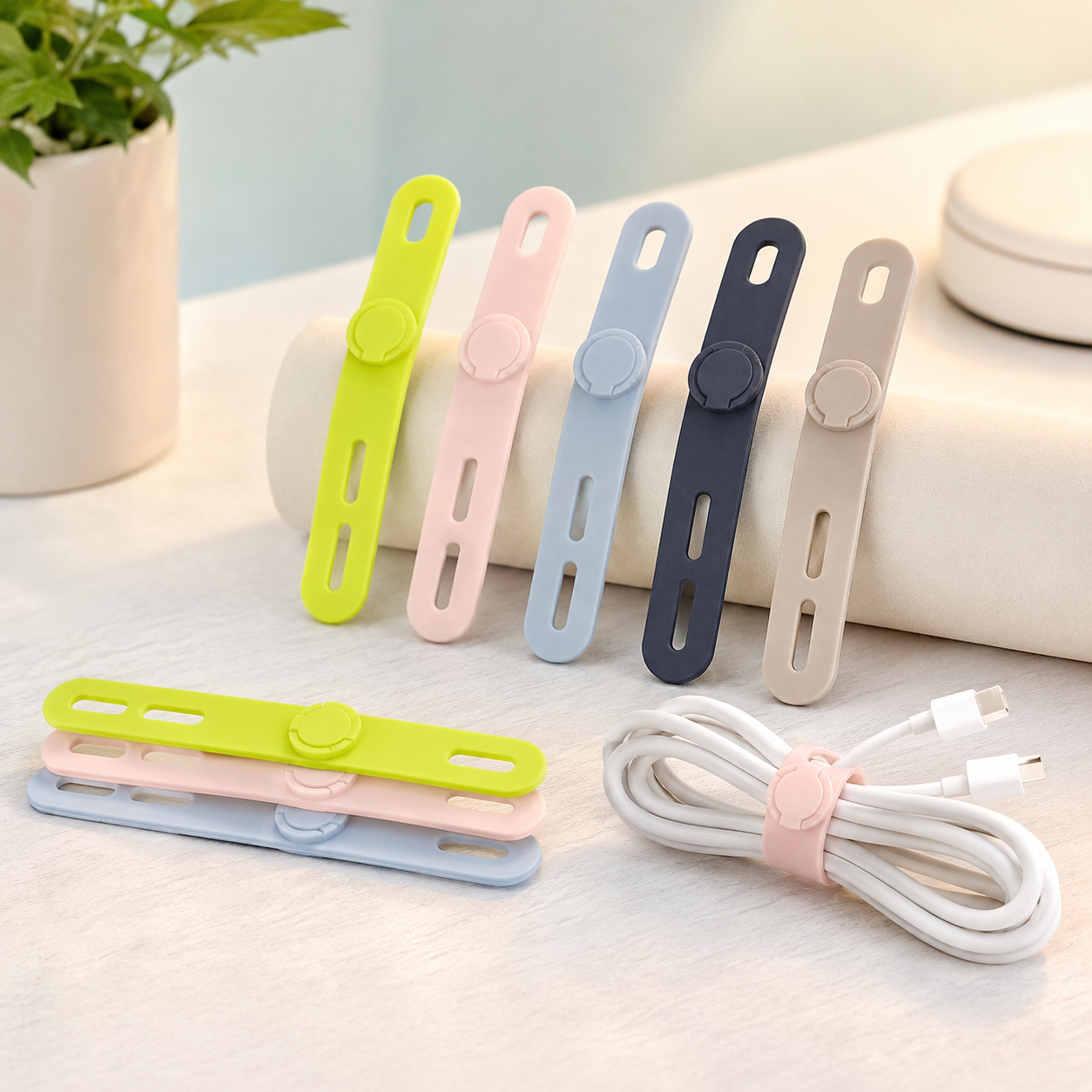 Colorful Silicone Cable Organizer Straps — 7-Pack, Multi-Color