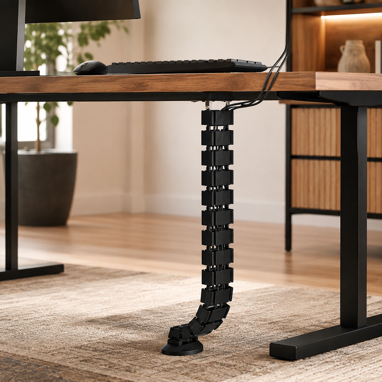 Black Standing Desk Cable Spine — Articulating Cord Carrier Chain