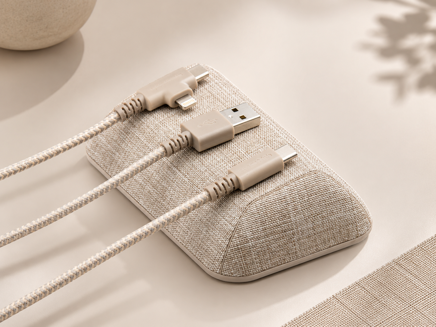Fabric Desktop Cable Organizer — 3-Slot Cord Holder with Non-Slip Base