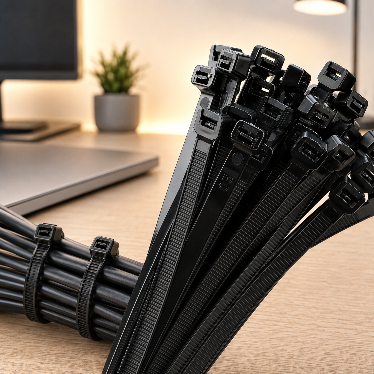 Nylon Cable Zip Ties — 100-Pack Black Self-Locking