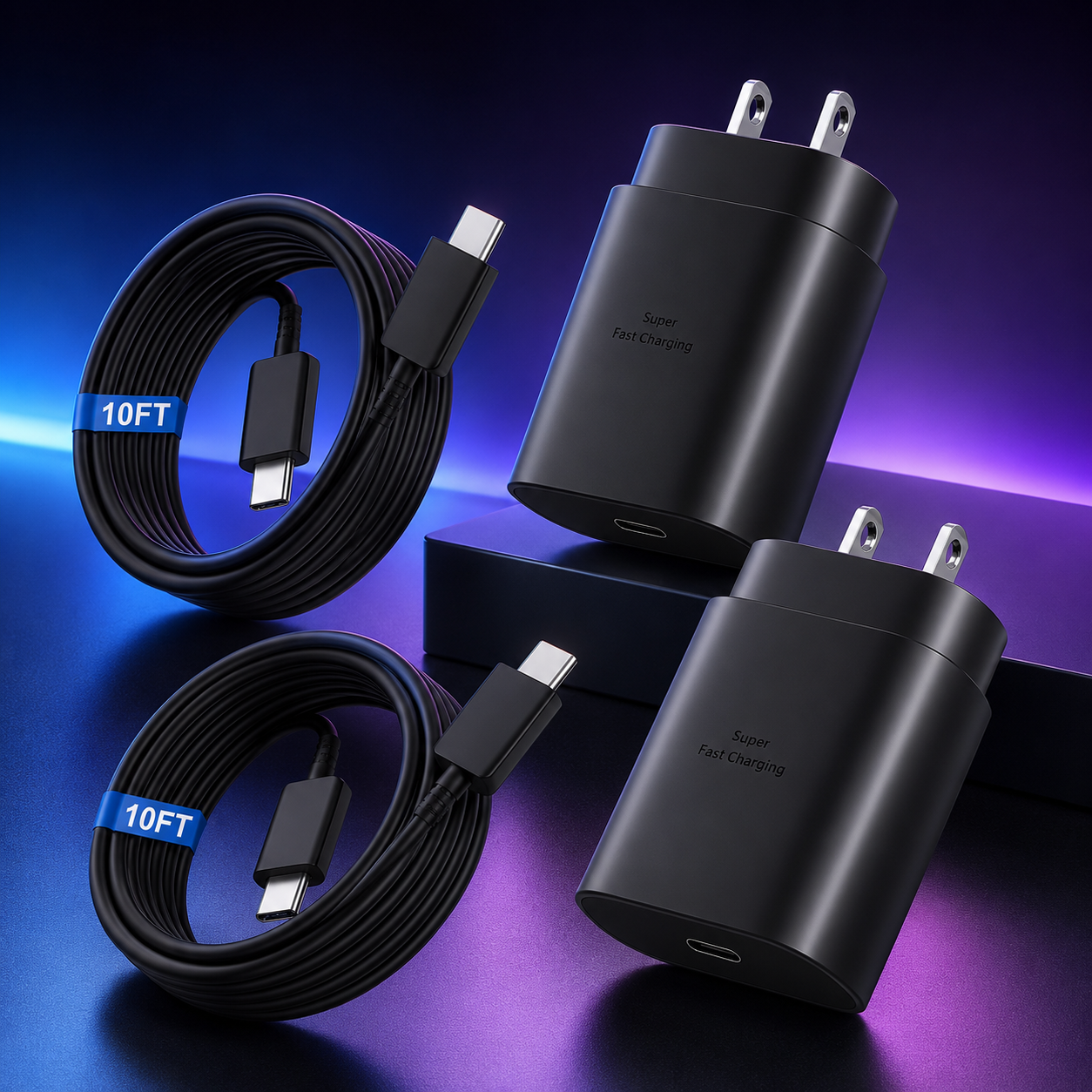20W Super Fast Charging Wall Charger with 10FT Cables (2-Pack)