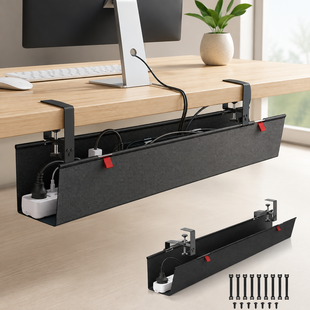 Cotohim Under Desk Cable Management Tray — Fabric Cord Hider 35.8 × 5.6 in