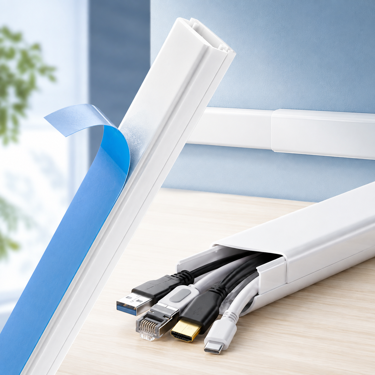 D-Line Cable Raceway Kit — 6-Piece Self-Adhesive Channel