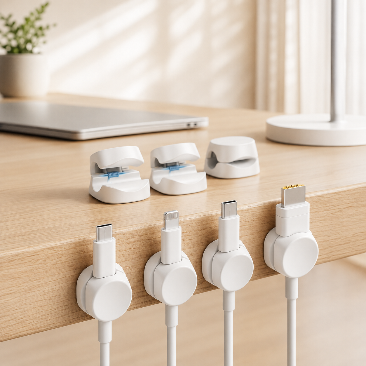 Magnetic Cable Clips Desk Organizer — White, 7-Pack with 3M Adhesive