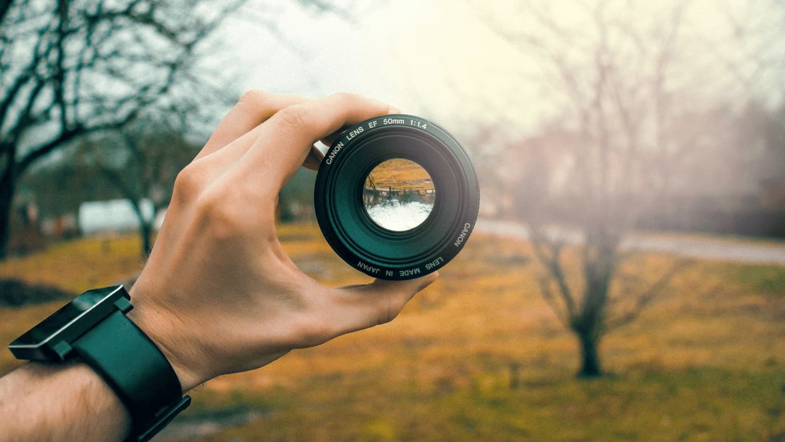 Camera lens showing landscape view