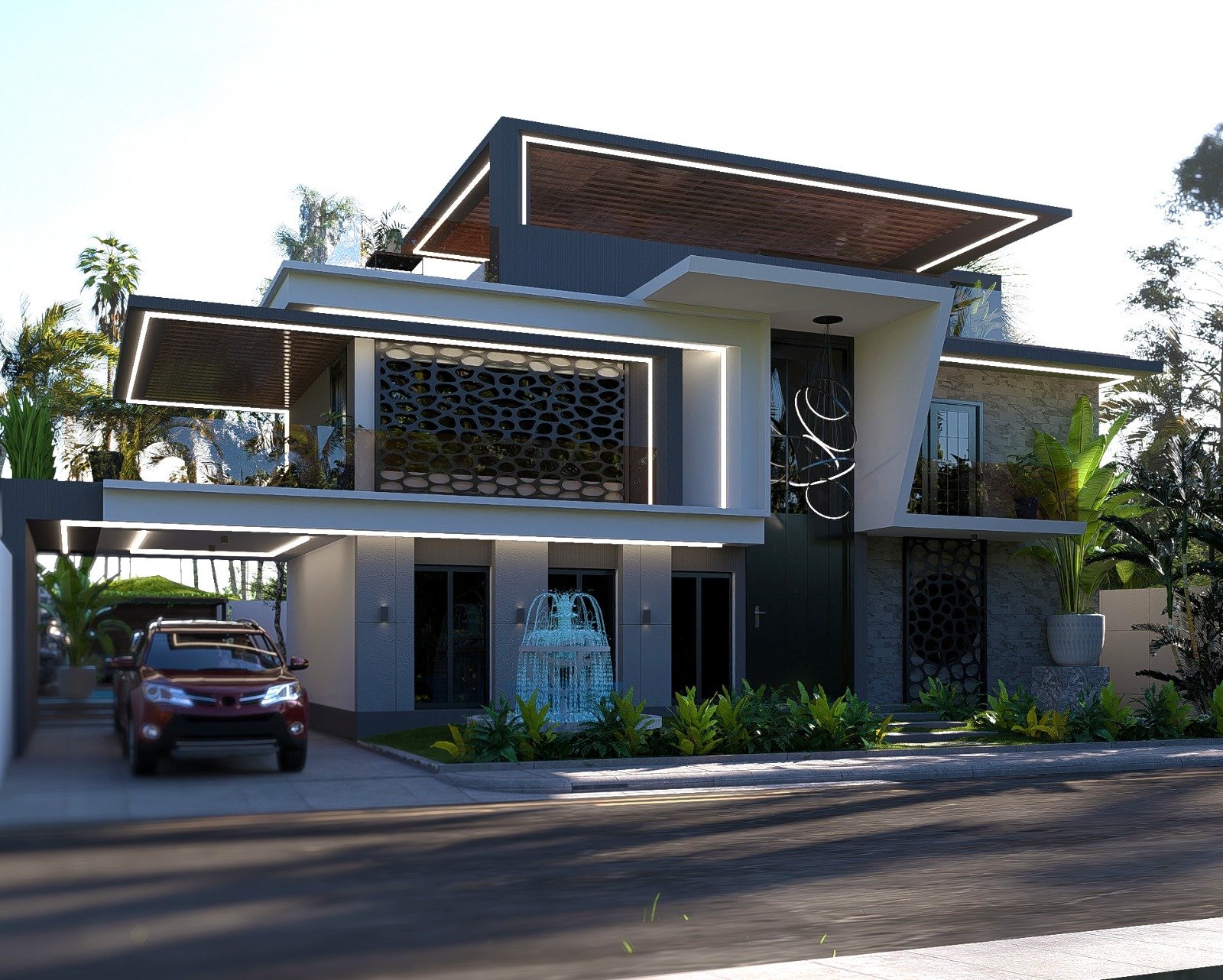 Villa contemporaine La Canopée d’Assinie — façade et jardin