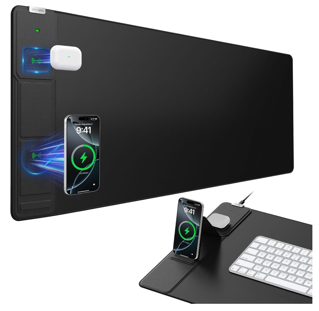 Wireless Charging 31.5"x15.8" Mouse Pad with Foldable Phone Holder