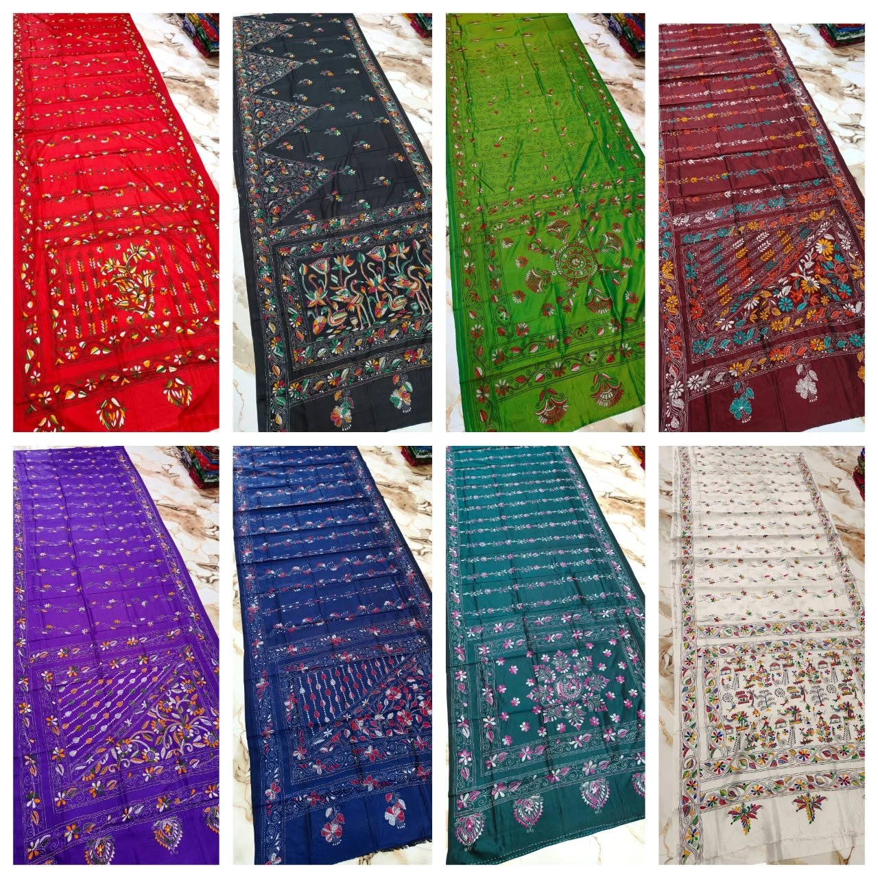 Premium Quality Semi Bengaluru Silk Katha Stitch Saree with BP
