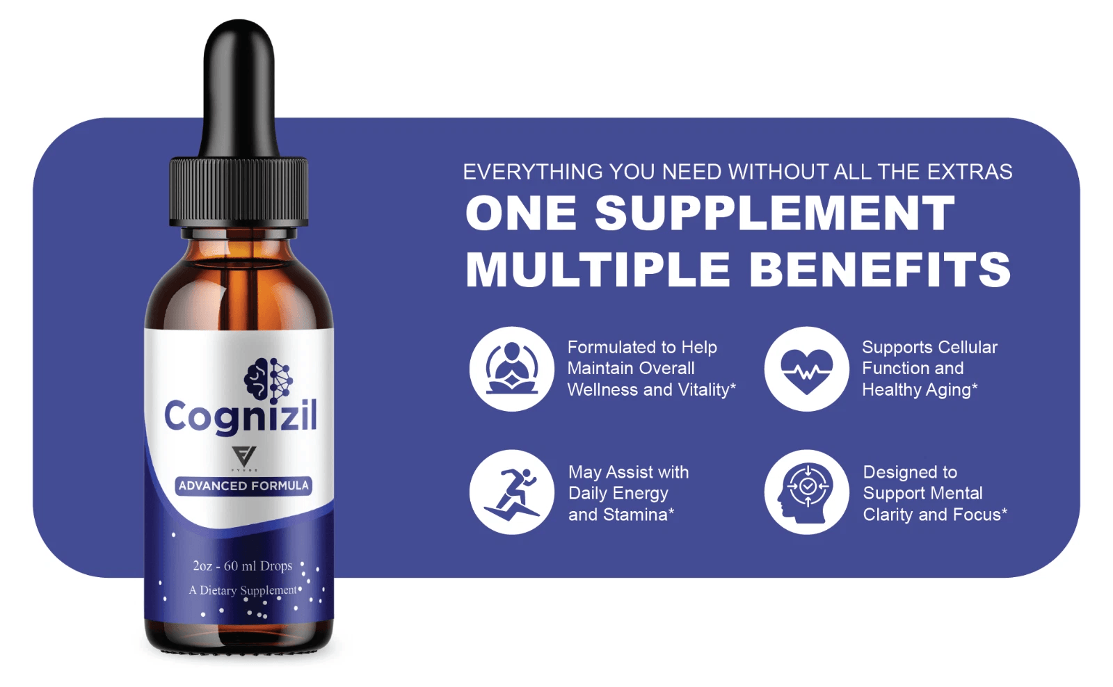 Cognizil Drops — one supplement, multiple benefits: wellness, cellular function, energy, and mental clarity