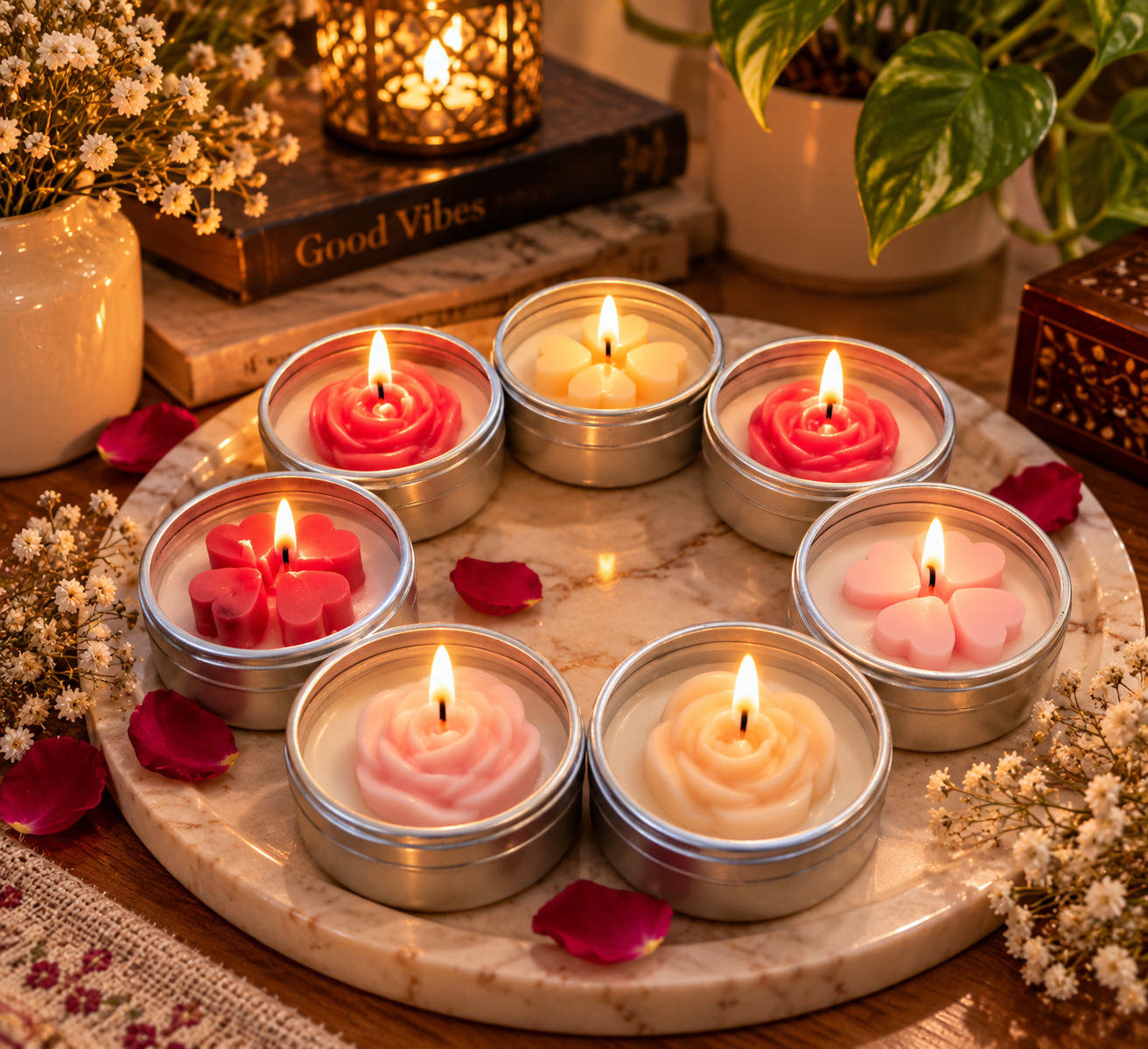 Rose Heart tealight - Pack of 6