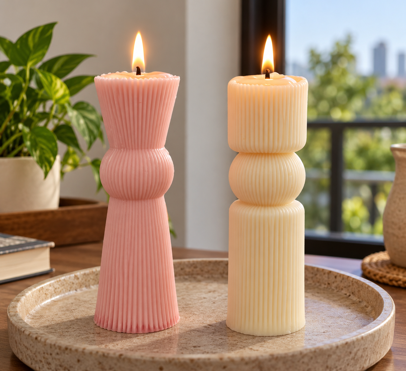 Ribbed Duo Pillar Candle