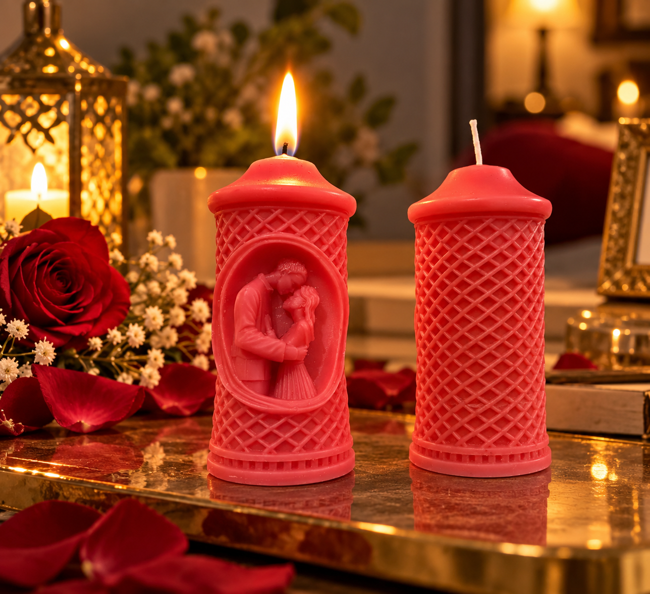 Lattice Couple Pillar Candle