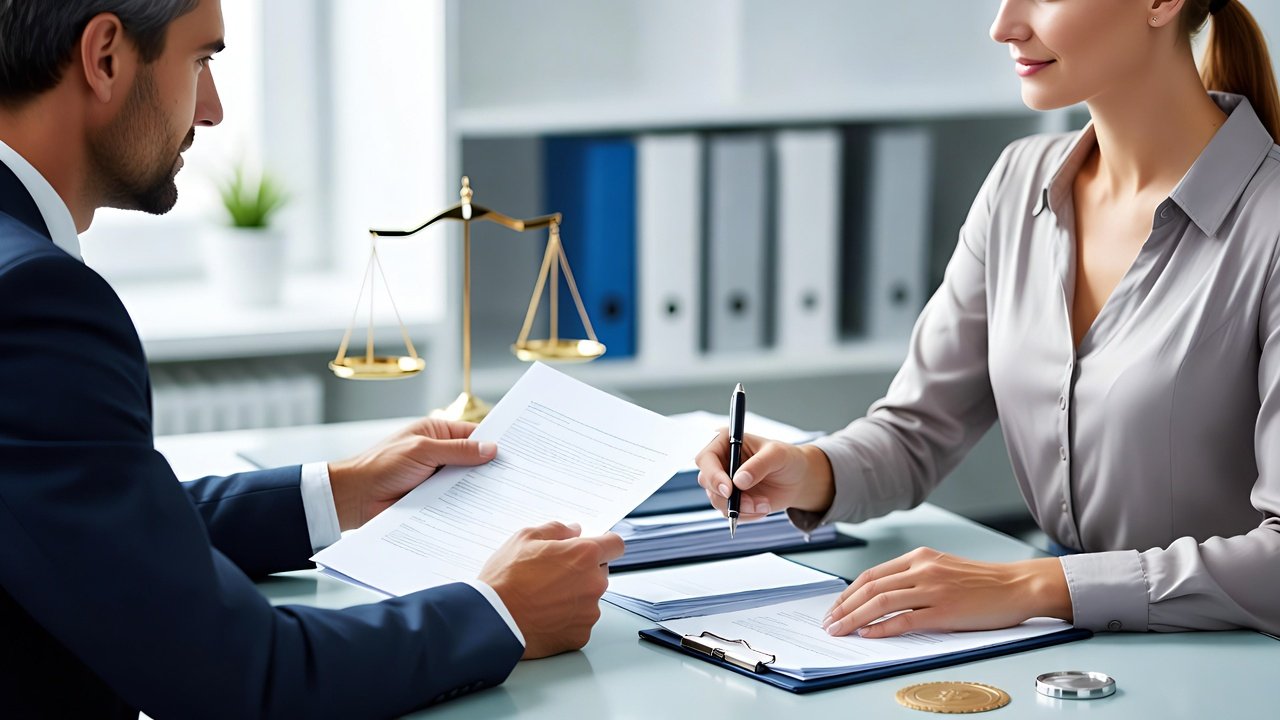 Código de Ética - Profesionales en reunión legal con balanza de justicia
