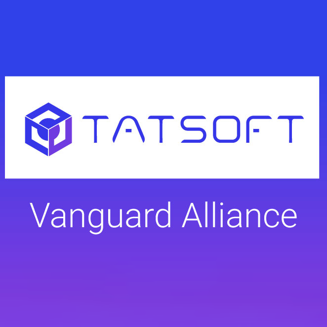 Tatsoft Vanguard Alliance badge with Tatsoft logo on white background and purple gradient background with Vanguard Alliance text