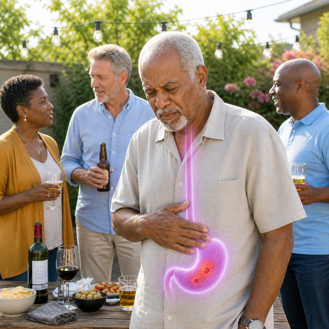 Homme avec douleurs gastriques reflux