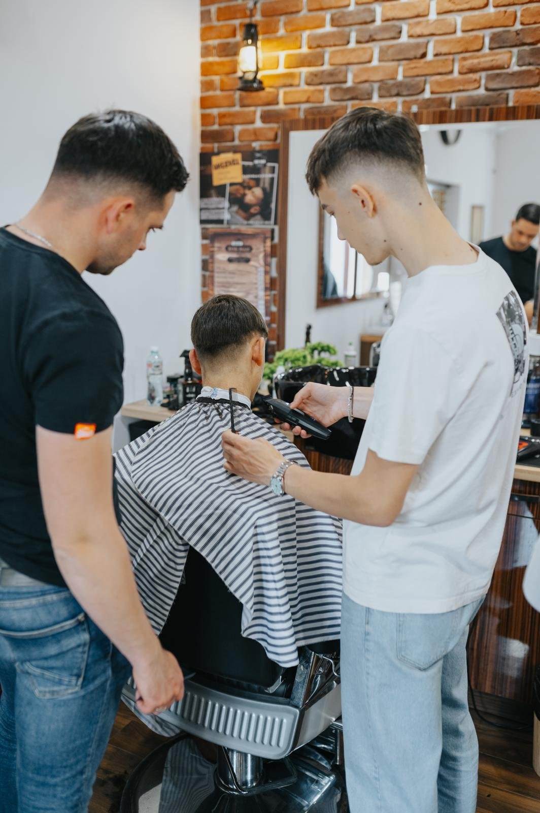 Female instructor cutting client