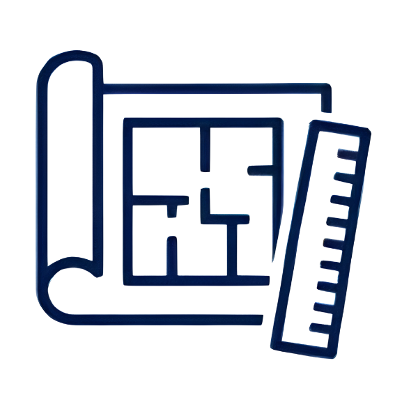 Floor plan blueprint and ruler icon for defining remodeling scope of work