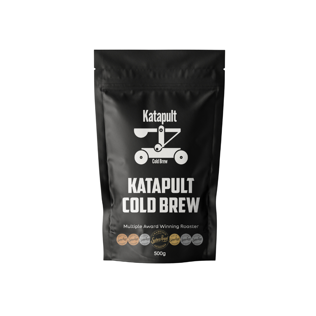 Katapult Cold Brew 500g packet with award badges