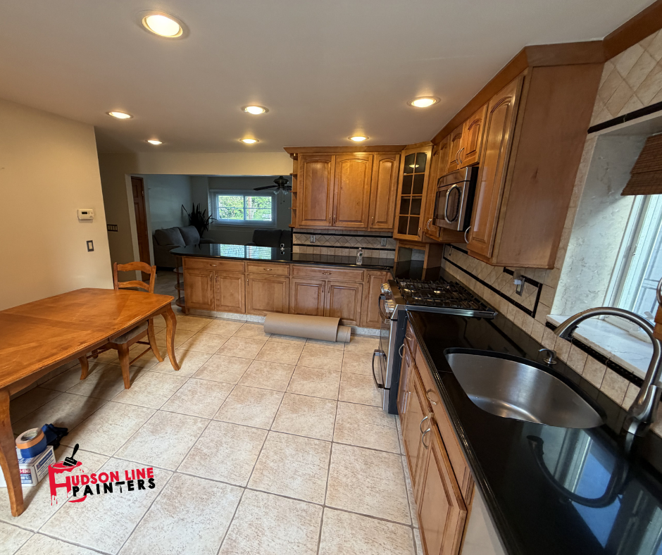 Natural wood cabinets before painting